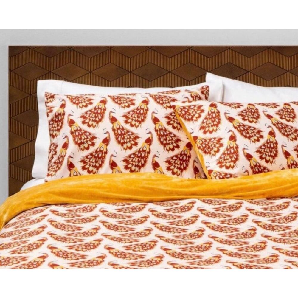 Opalhouse Peacock Print Cotton Pillow Shams Set | Boho Coastal Cottage Bedding A - Picture 3 of 8